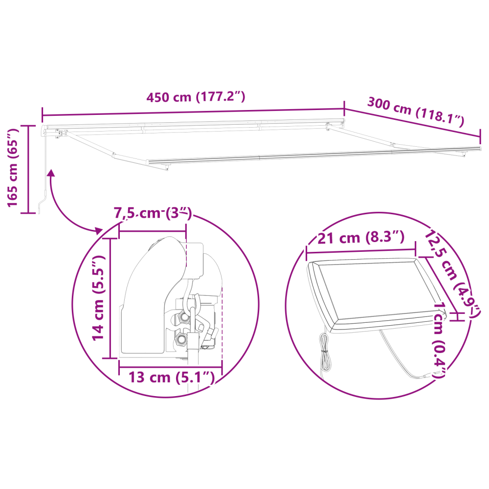 Produktbild för Utdragbar markis Flerfärgsdesign 450 × 300 cm Duk och Aluminium