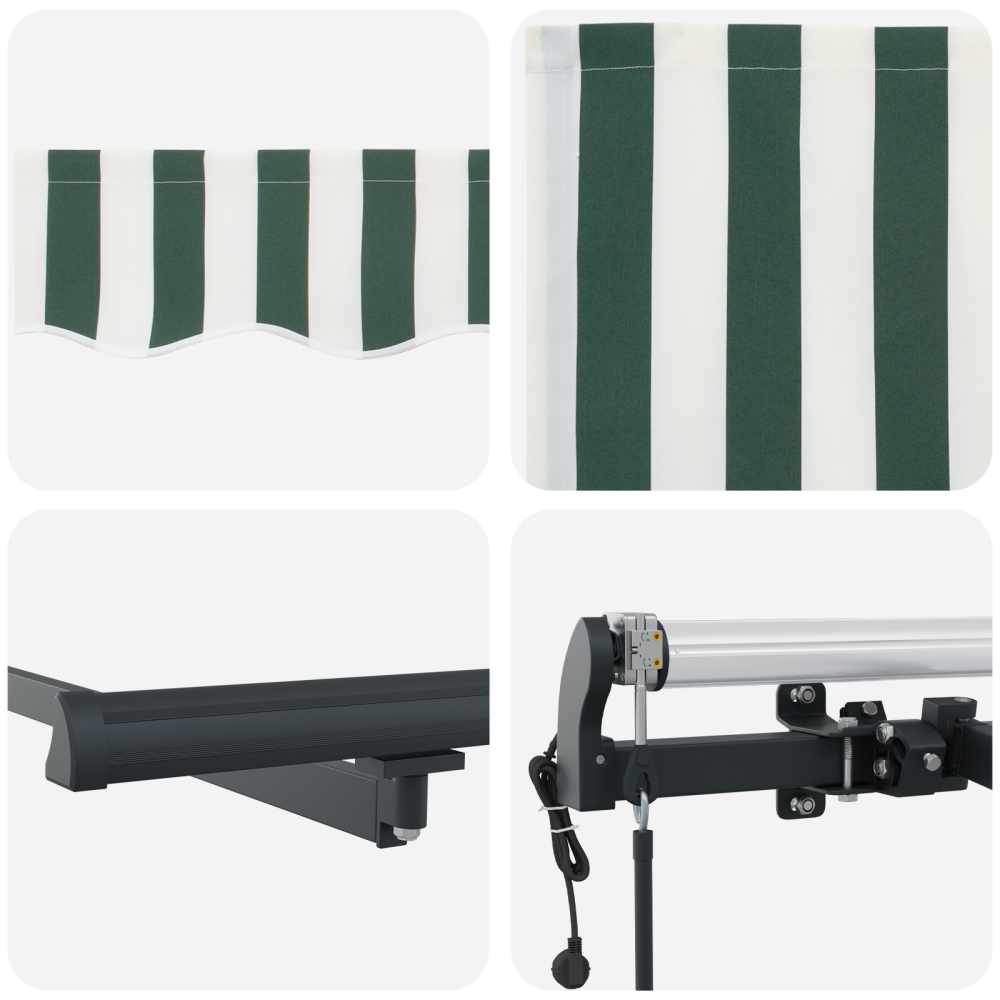 Produktbild för Utdragbar markis Grön och Vit 450 × 300 cm Duk och Aluminium