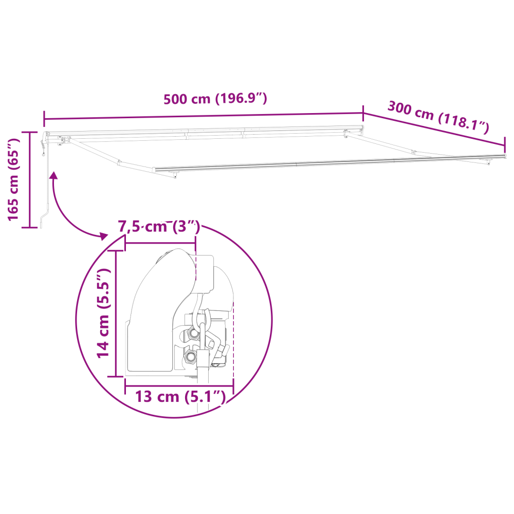 Produktbild för Utdragbar markis orange och brun 500 × 300 cm Duk och Aluminium
