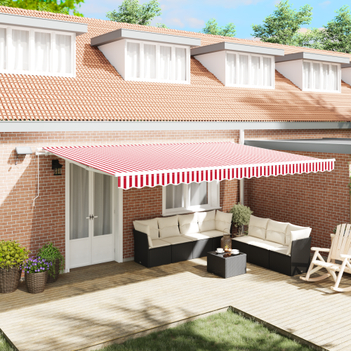 vidaXL Utdragbar markis Röd och Vit 500 × 300 cm Duk och Aluminium