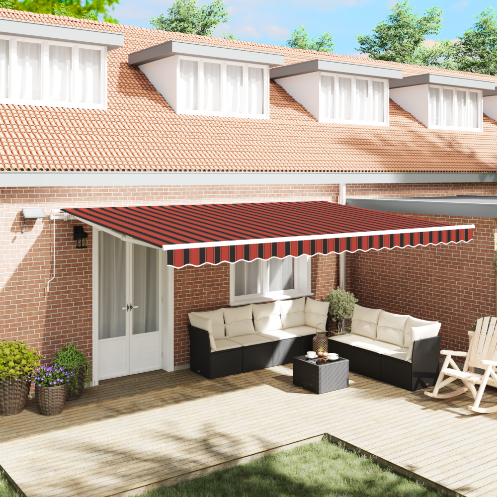 Produktbild för Utdragbar markis orange och brun 500 × 350 cm Duk och Aluminium