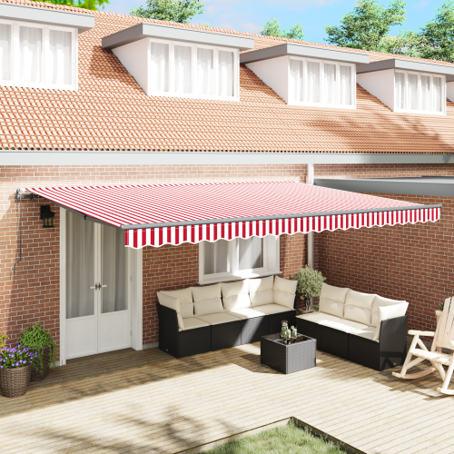 vidaXL Utdragbar markis Röd och Vit 500 × 350 cm Duk och Aluminium