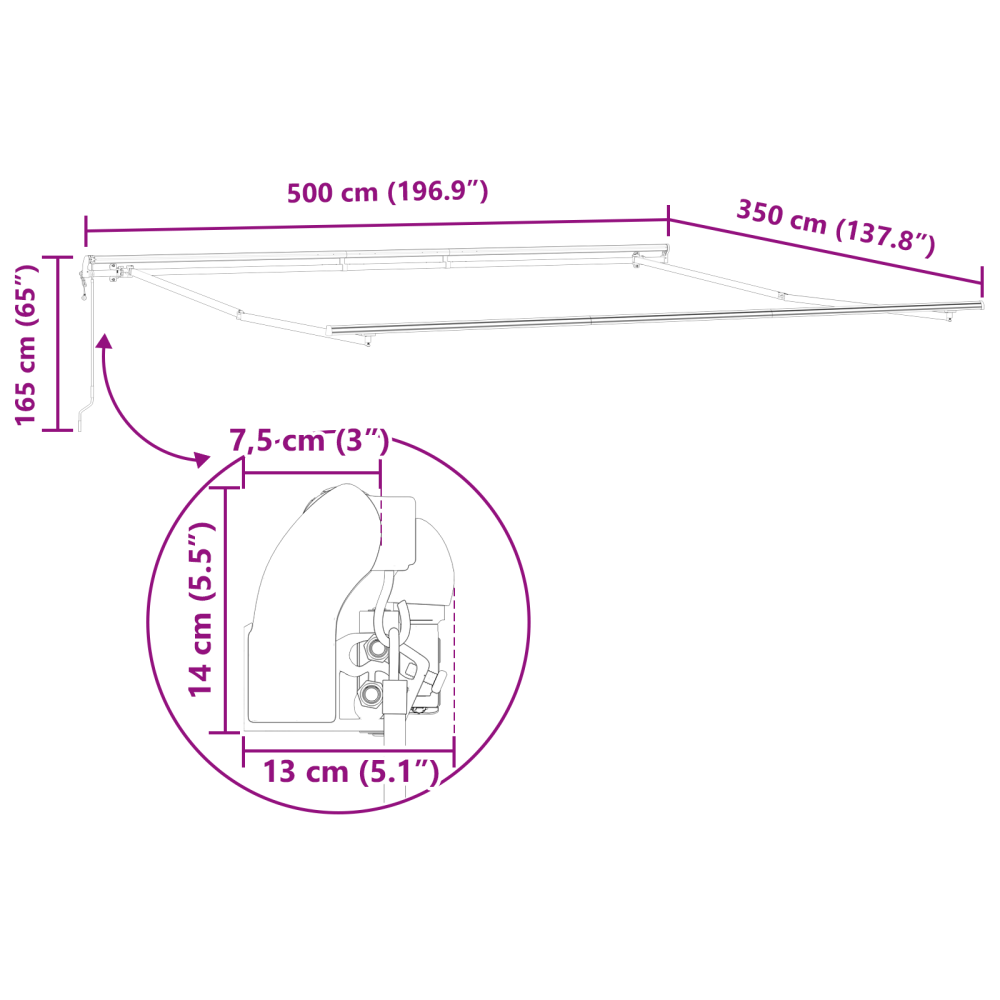 Produktbild för Utdragbar markis Röd och Vit 500 × 350 cm Duk och Aluminium