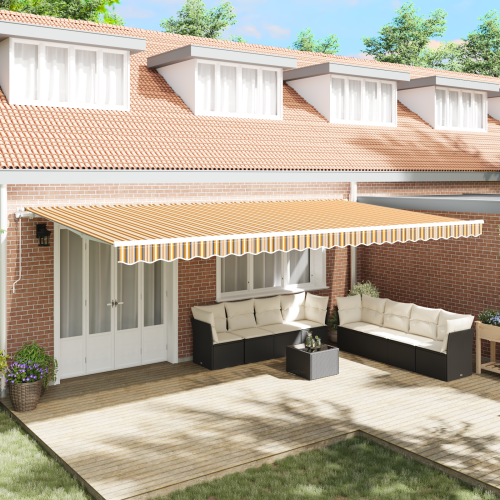 vidaXL Utdragbar markis Flerfärgsdesign 600 × 350 cm Duk och Aluminium