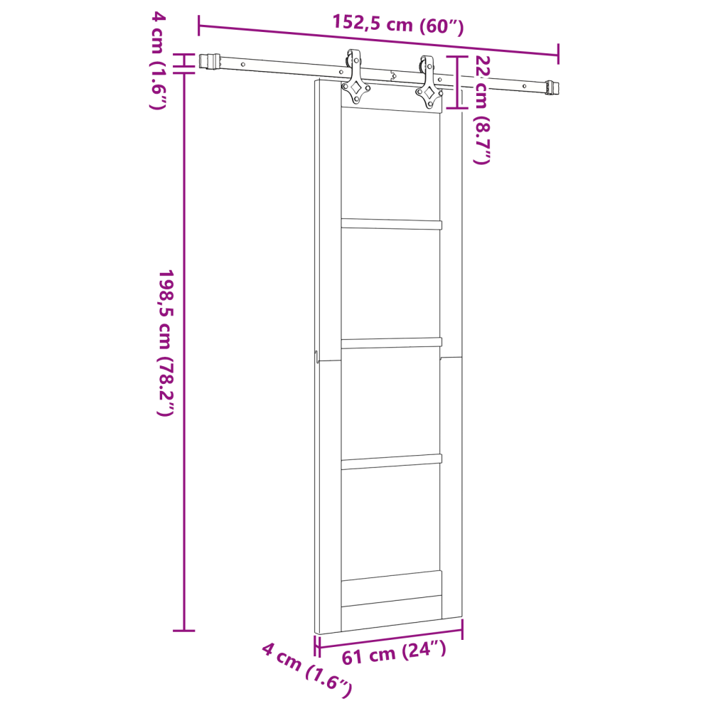 Produktbild för Skjutdörr Naturfärg 61 x 198,5 cm Massivt tallträ och glas