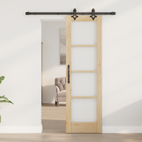 Produktbild för Skjutdörr Naturfärg 61 x 198,5 cm Massivt tallträ och glas