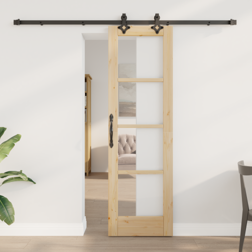 vidaXL Skjutdörr Naturfärg 61 x 198,5 cm Massivt tallträ och glas