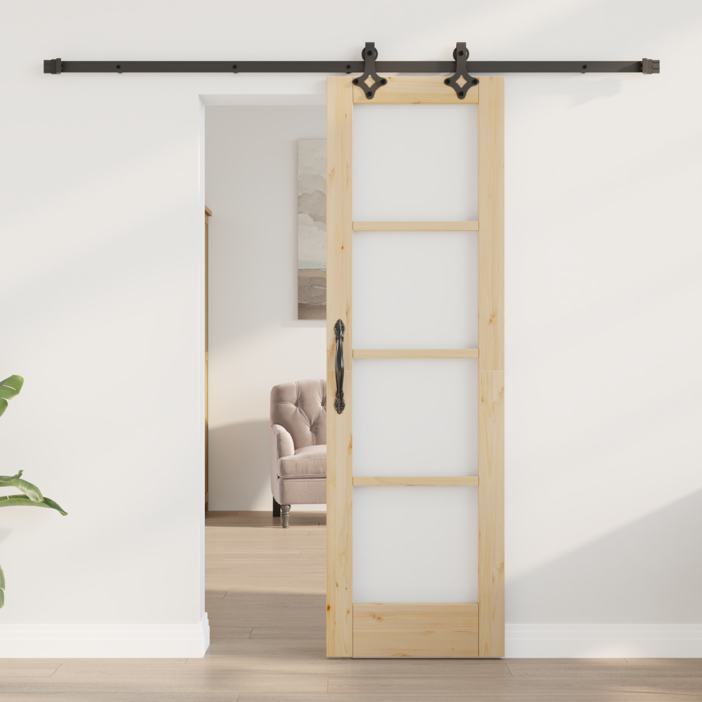 Produktbild för Skjutdörr Naturfärg 61 x 198,5 cm Massivt tallträ och glas