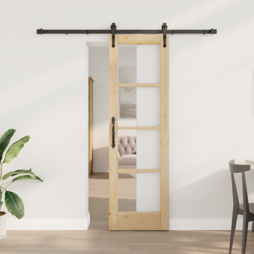 vidaXL Skjutdörr Naturfärg 61 x 198,5 cm Massivt tallträ och glas