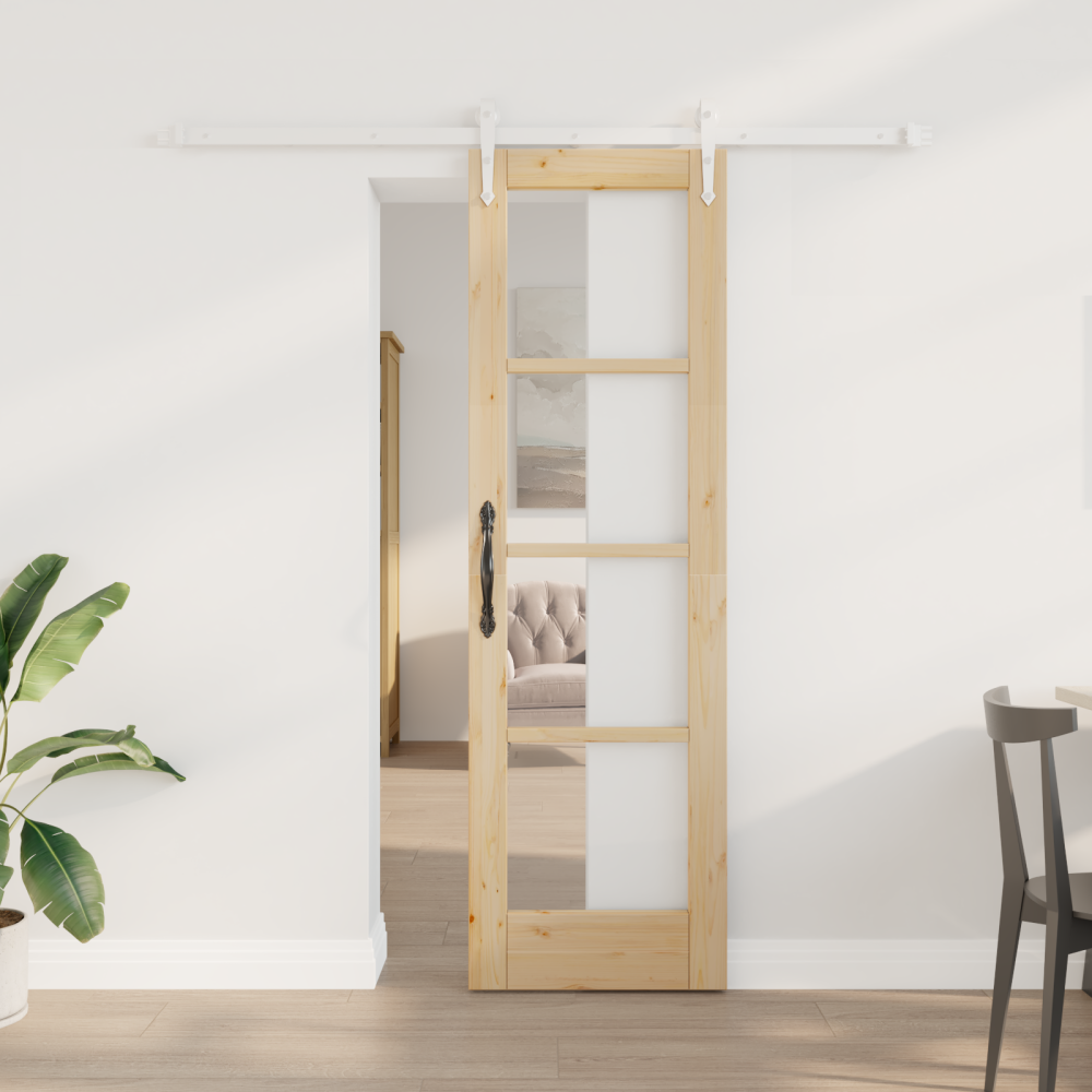 Produktbild för Skjutdörr Naturfärg 61 x 198,5 cm Massivt tallträ och glas