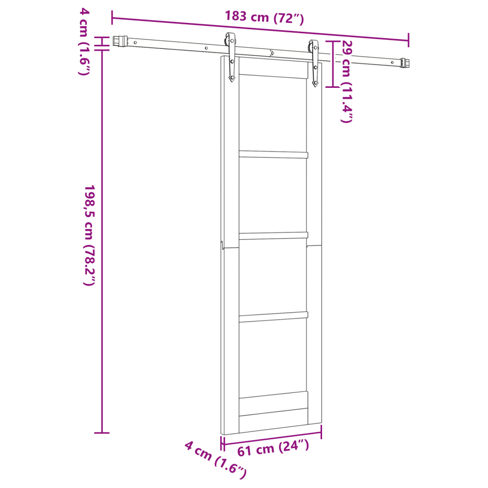 Produktbild för Skjutdörr Naturfärg 61 x 198,5 cm Massivt tallträ och glas