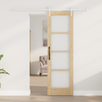 Produktbild för Skjutdörr Naturfärg 61 x 198,5 cm Massivt tallträ och glas