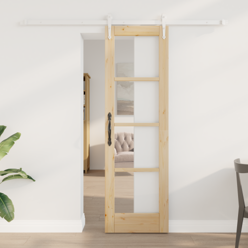 vidaXL Skjutdörr Naturfärg 61 x 198,5 cm Massivt tallträ och glas
