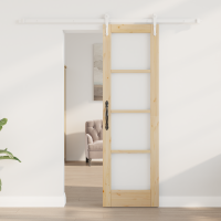 Produktbild för Skjutdörr Naturfärg 61 x 198,5 cm Massivt tallträ och glas