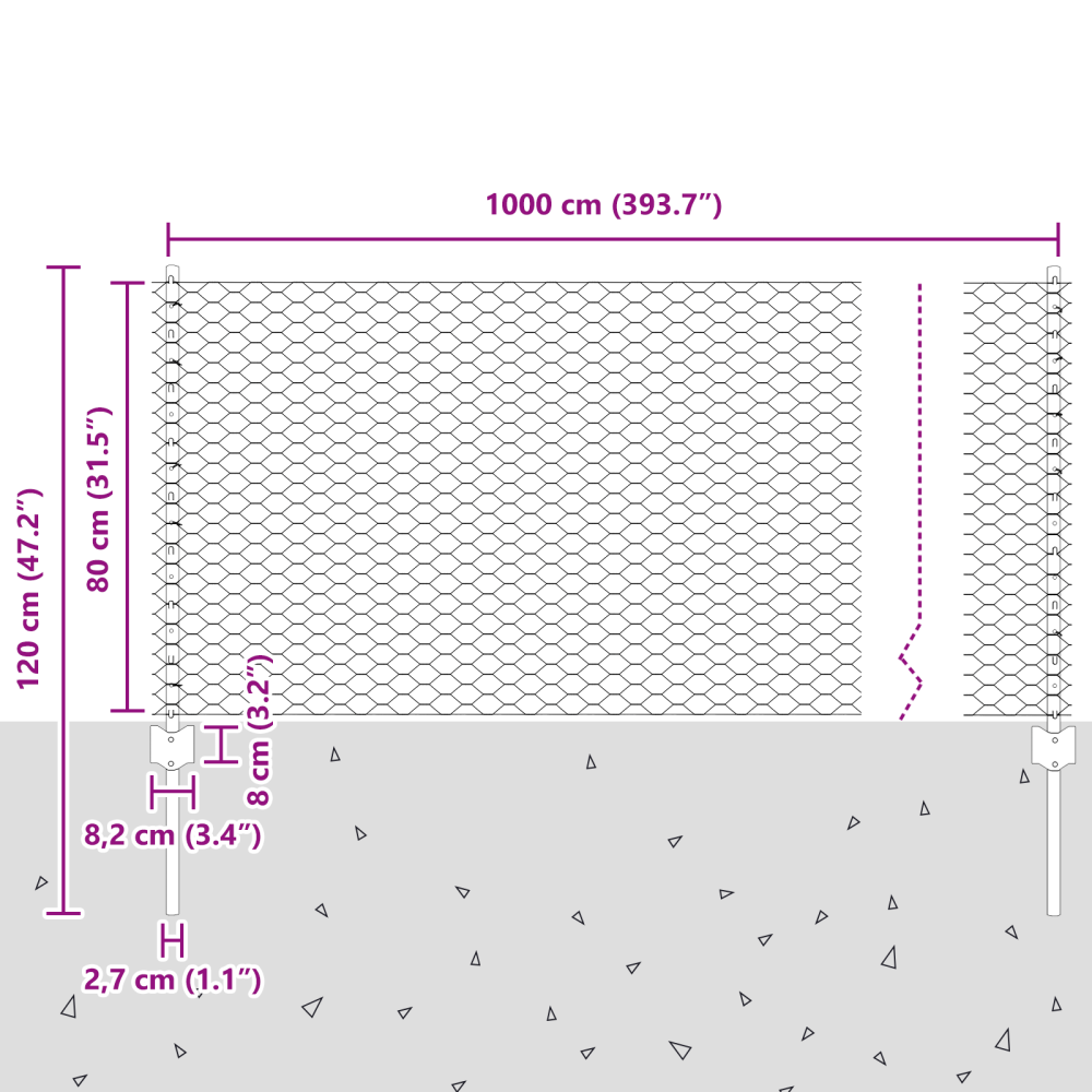 Produktbild för Sexkantigt staket med stolpe 10 x 0,8 m Galvaniserat stål Mesh