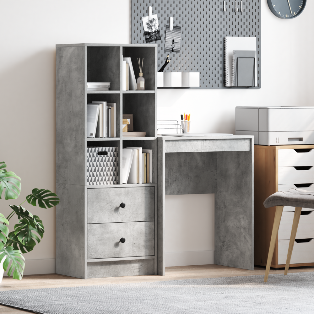 Produktbild för Skrivbord med låda med hylla med lagring 2 pcs Betonggrå