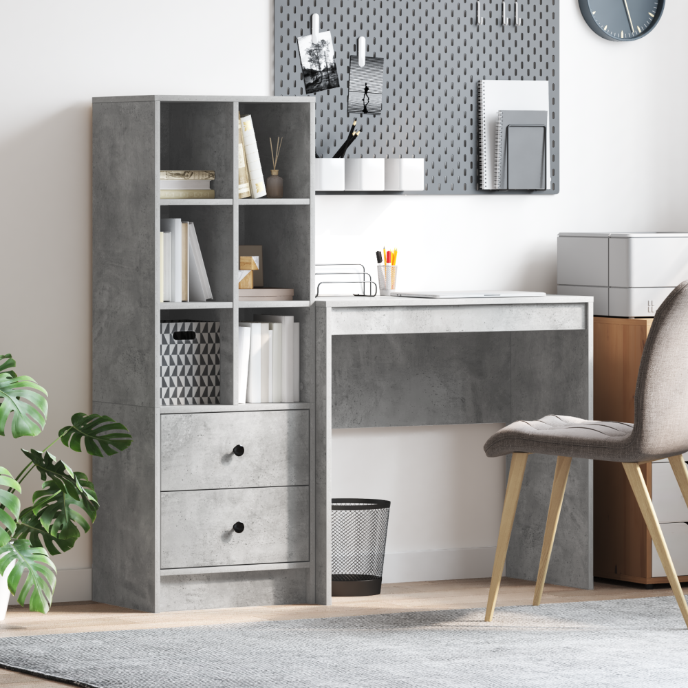Produktbild för Skrivbord med låda med hylla med lagring 2 pcs Betonggrå