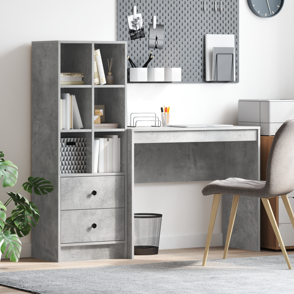 Produktbild för Skrivbord med låda med hylla med lagring 2 pcs Betonggrå