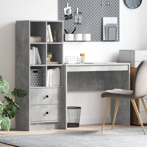 vidaXL Skrivbord med låda med hylla med lagring 2 pcs Betonggrå
