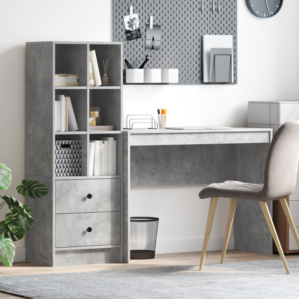 Produktbild för Skrivbord med låda med hylla med lagring 2 pcs Betonggrå