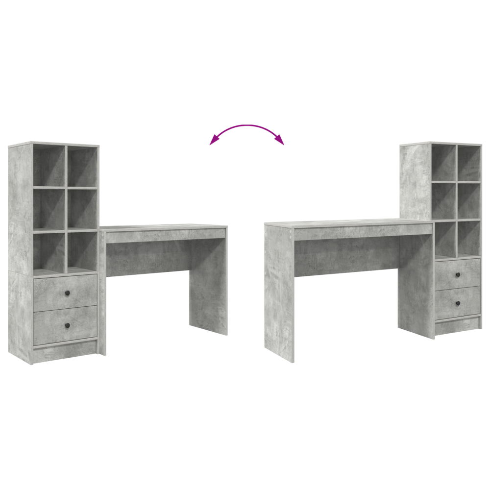 Produktbild för Skrivbord med låda med hylla med lagring 2 pcs Betonggrå