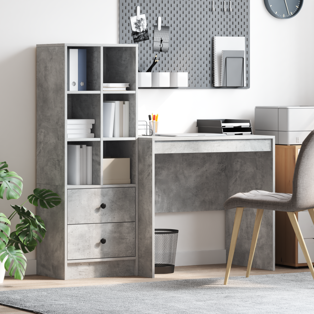 Produktbild för Skrivbord med låda med hylla med lagring 2 pcs Betonggrå