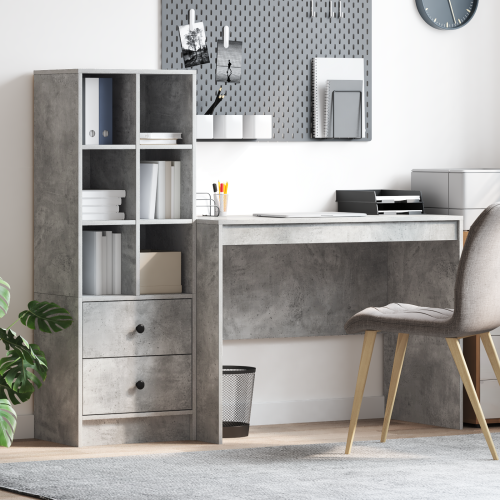 vidaXL Skrivbord med låda 2 pcs Betonggrå