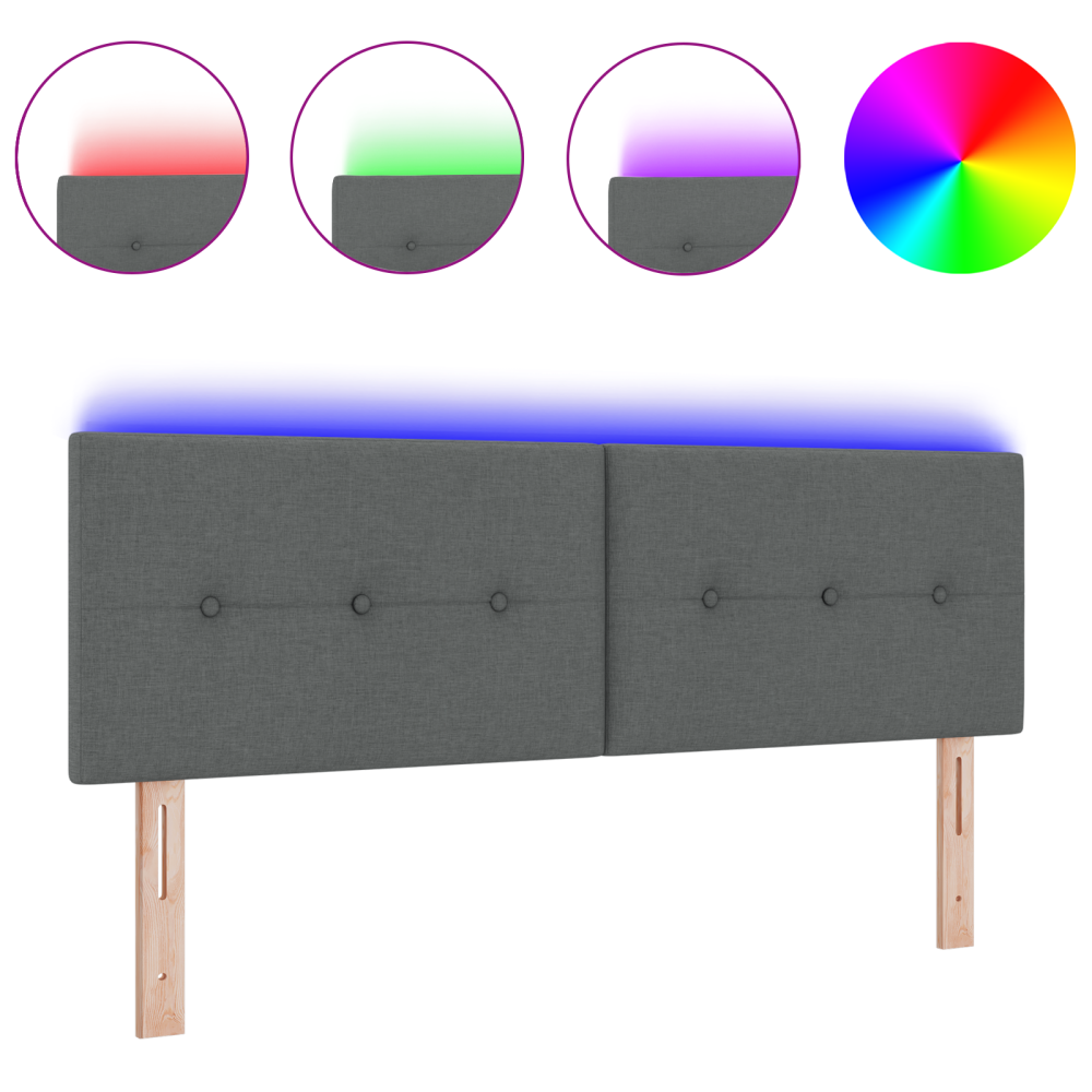 Produktbild för LED huvuddyna med LED-ljusslingor Mörkgrå 144 cm tyg