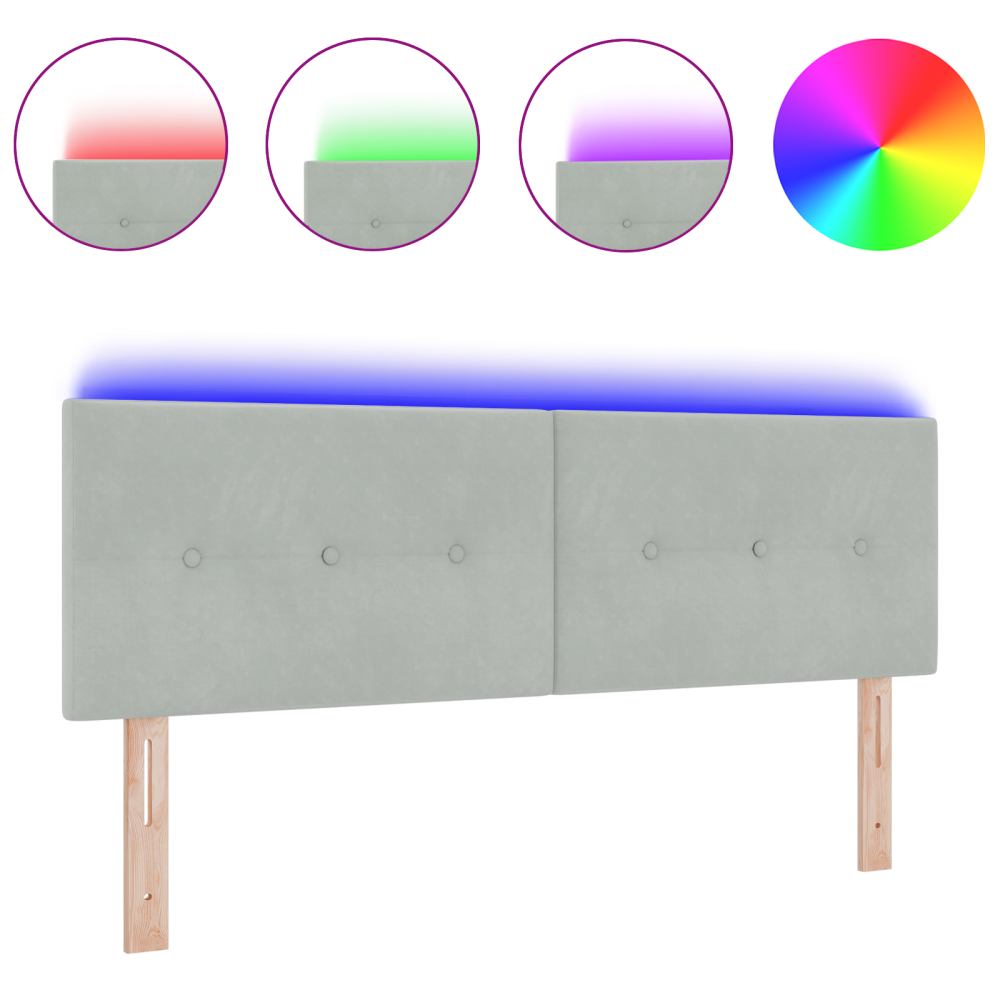 Produktbild för LED huvuddyna med LED-ljusslingor Ljusgrå 160 cm Sammet