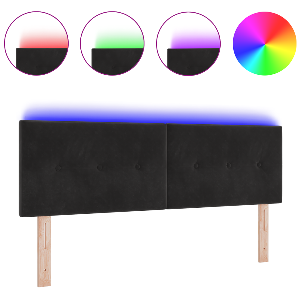 Produktbild för LED huvuddyna med LED-ljusslingor Svart 160 cm Sammet
