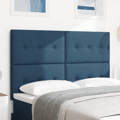 vidaXL LED huvuddyna med LED-ljusslingor med huvudgavel Blå 160 cm tyg