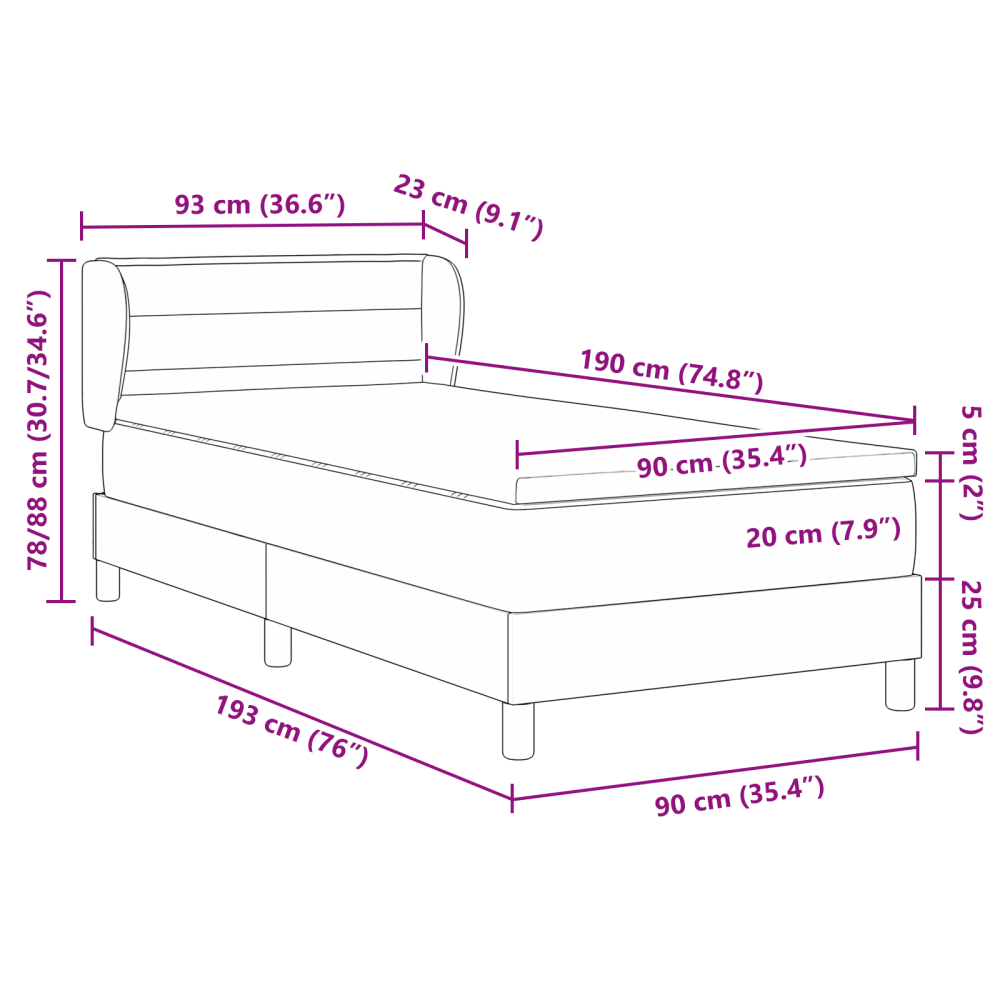 Produktbild för Bäddfjäder med madrass med huvudgavel Ljusgrå 90 x 190 cm tyg