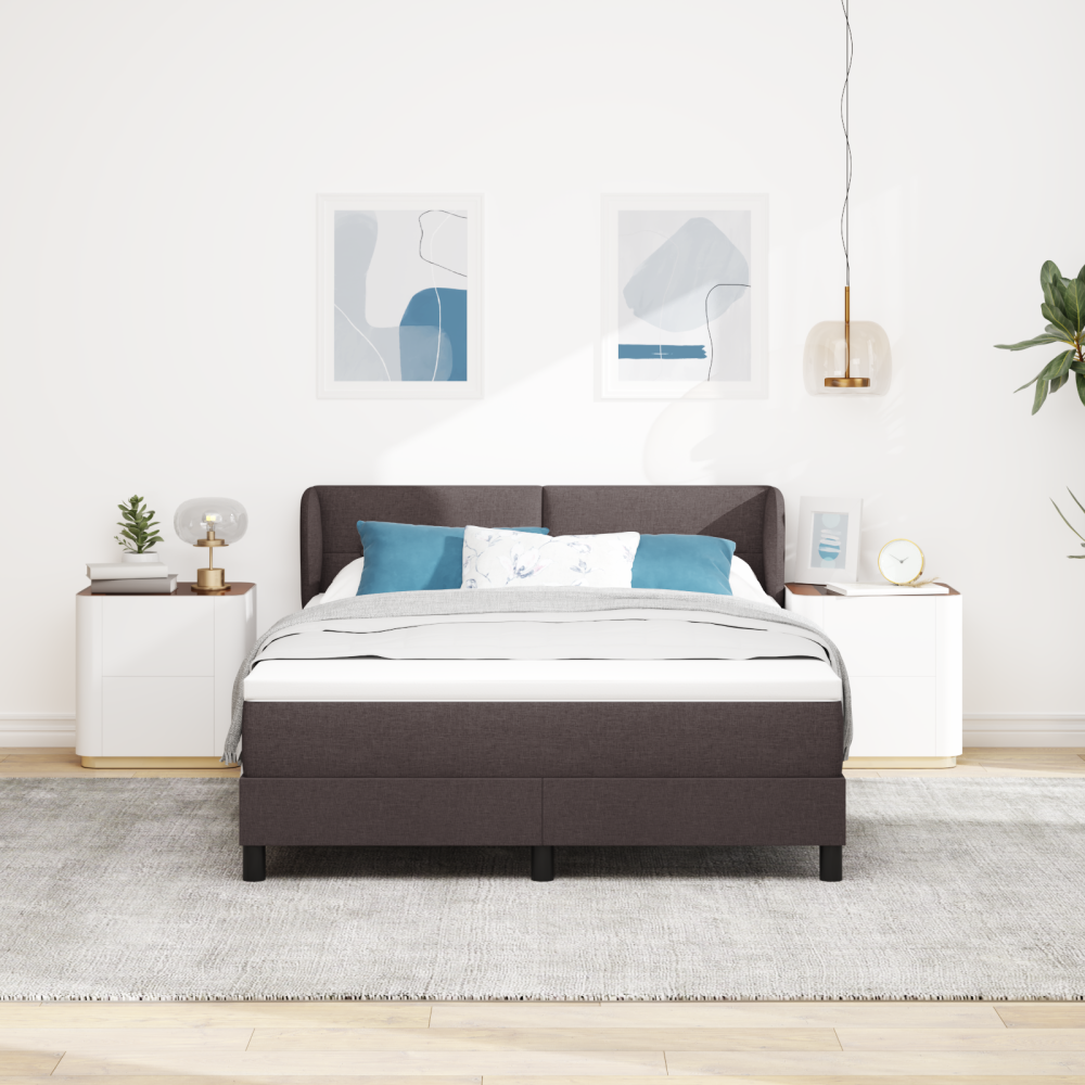 Produktbild för Bäddfjäder med huvudgavel Mörkbrun 160 x 200 cm tyg