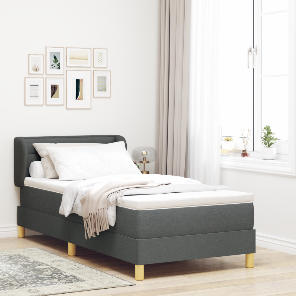 Produktbild för Bäddfjäder med madrass med huvudgavel Mörkgrå 80 x 200 cm tyg
