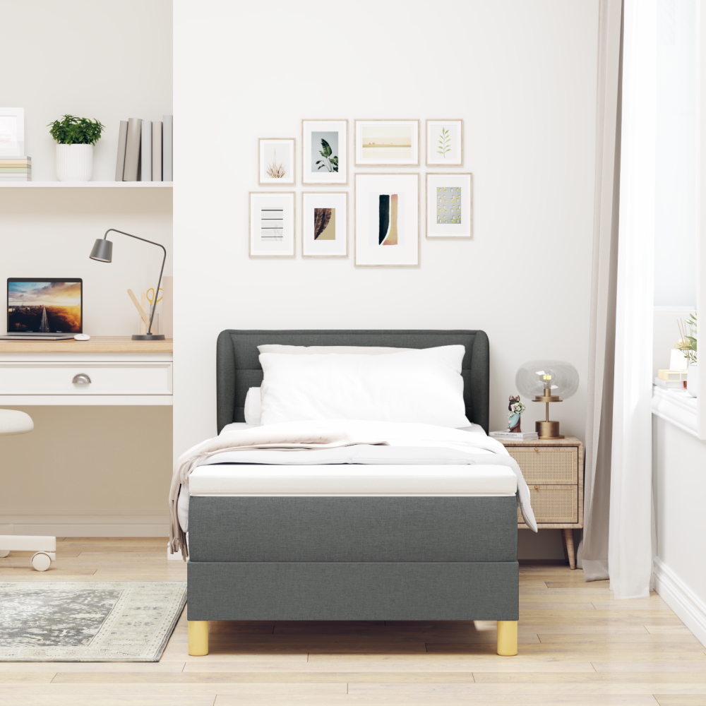 Produktbild för Bäddfjäder med madrass med huvudgavel Mörkgrå 80 x 200 cm tyg