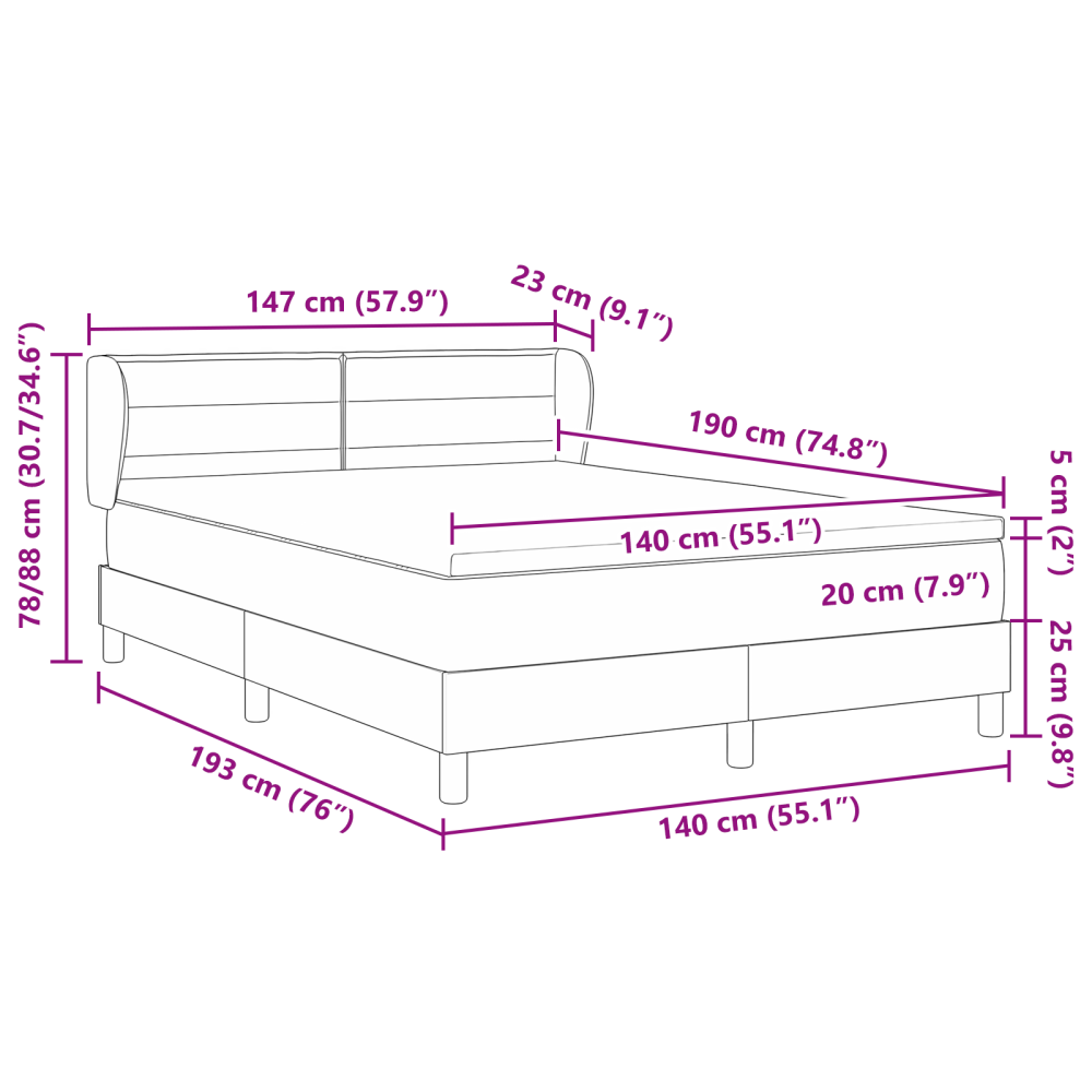 Produktbild för Bäddfjäder med madrass med huvudgavel Kräm 140 x 190 cm tyg