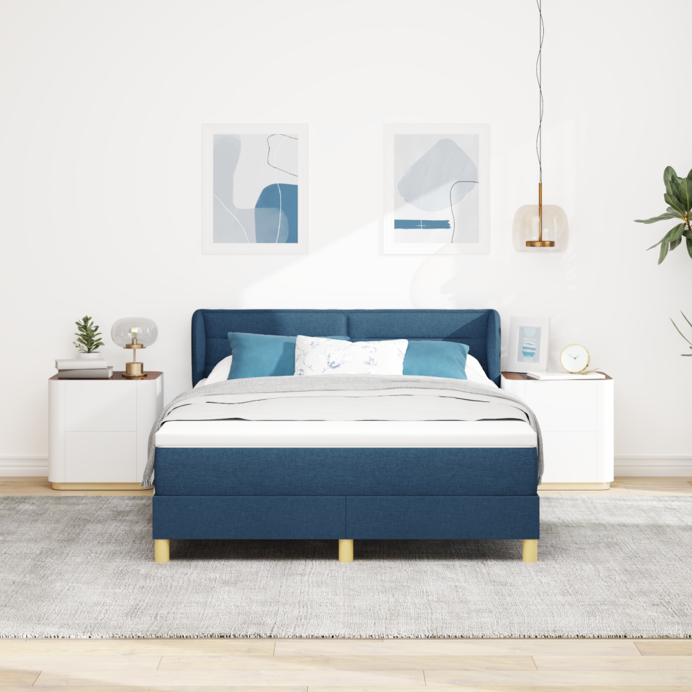 Produktbild för Bäddfjäder med madrass med huvudgavel Blå 140 x 200 cm tyg