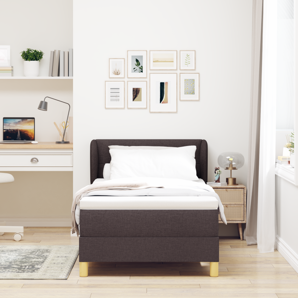 Produktbild för Bäddfjäder med huvudgavel Mörkbrun 90 x 190 cm tyg