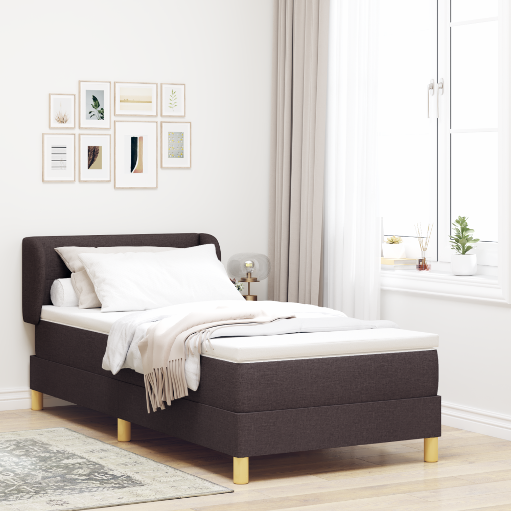 Produktbild för Bäddfjäder med huvudgavel Mörkbrun 90 x 200 cm tyg