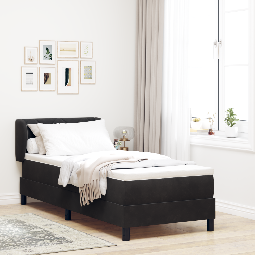 Produktbild för Bäddfjäder med huvudgavel Svart 80 x 200 cm Sammet