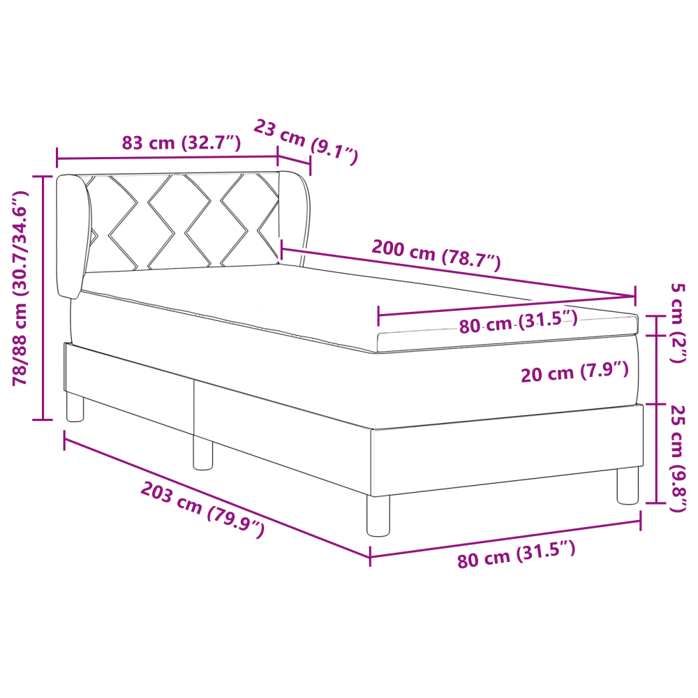Produktbild för Bäddfjäder med huvudgavel Svart 80 x 200 cm Sammet