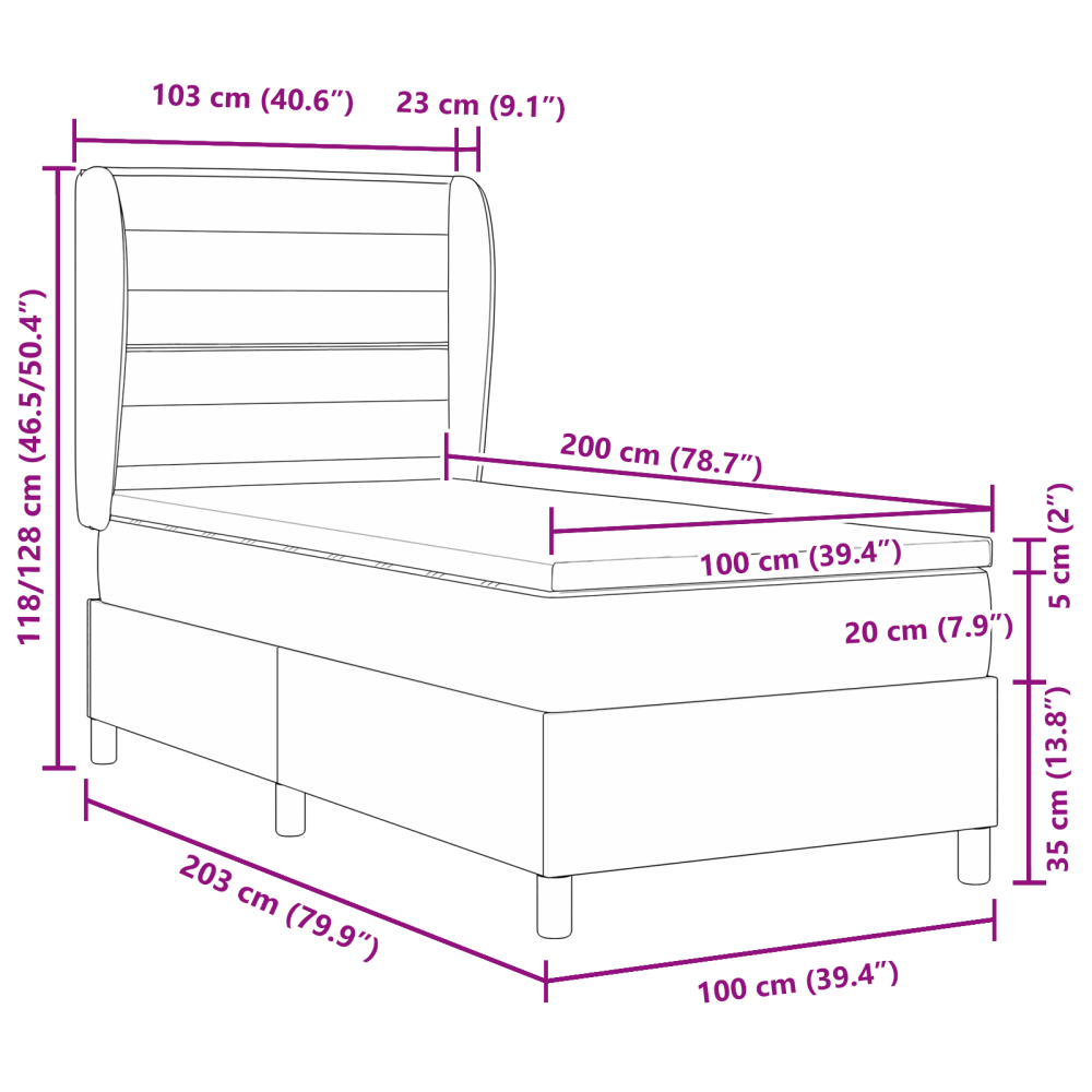 Produktbild för Bäddfjäder med madrass med huvudgavel Ljusgrå 100 x 200 cm tyg