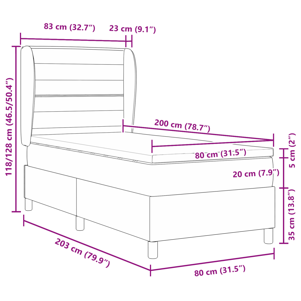 Produktbild för Bäddfjäder med madrass med huvudgavel Ljusgrå 200 x 80 cm tyg