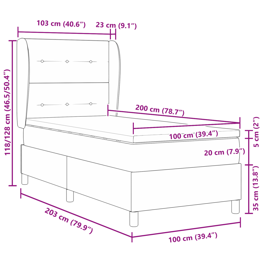 Produktbild för Bäddfjäder med huvudgavel Blå 200 x 100 cm tyg