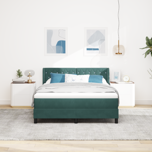 vidaXL Bäddfjäder med huvudgavel Mörkgrön 200 x 140 cm Sammet