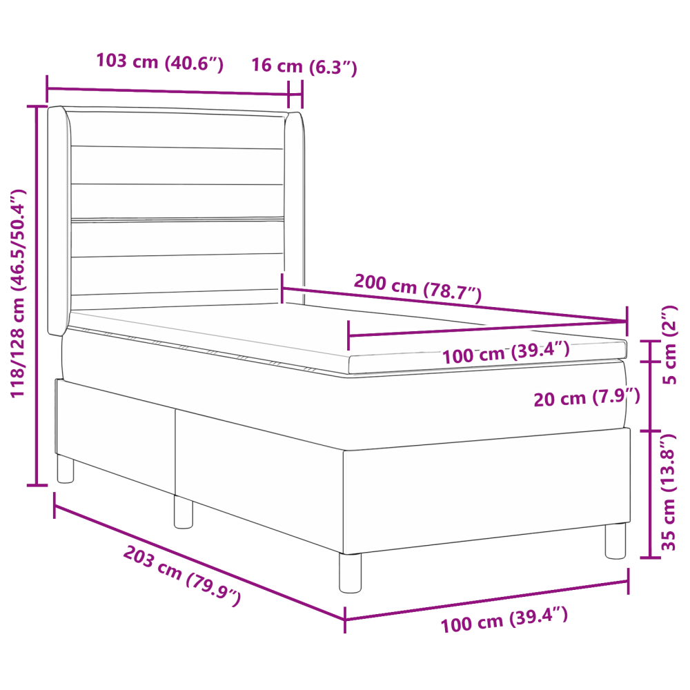 Produktbild för Bäddfjäder med huvudgavel Ljusgrå 100 x 200 cm tyg