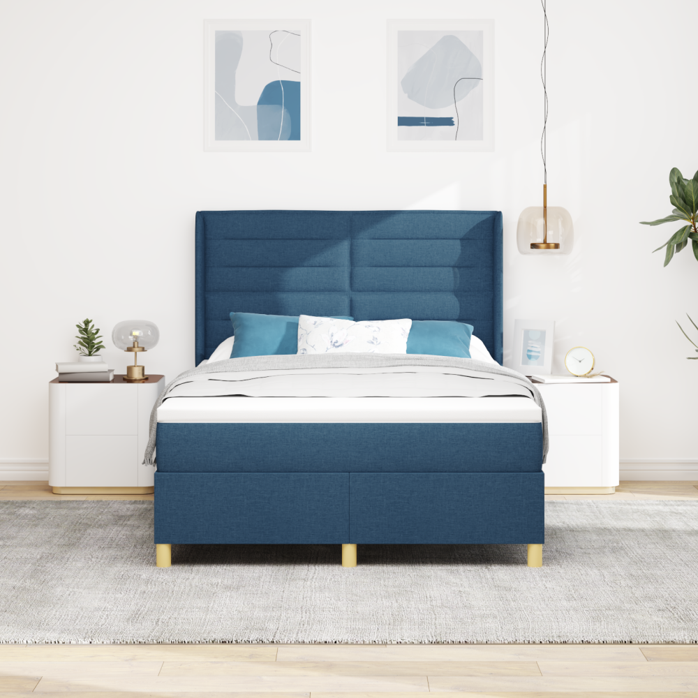 Produktbild för Bäddfjäder med madrass med huvudgavel Blå 140 x 190 cm tyg