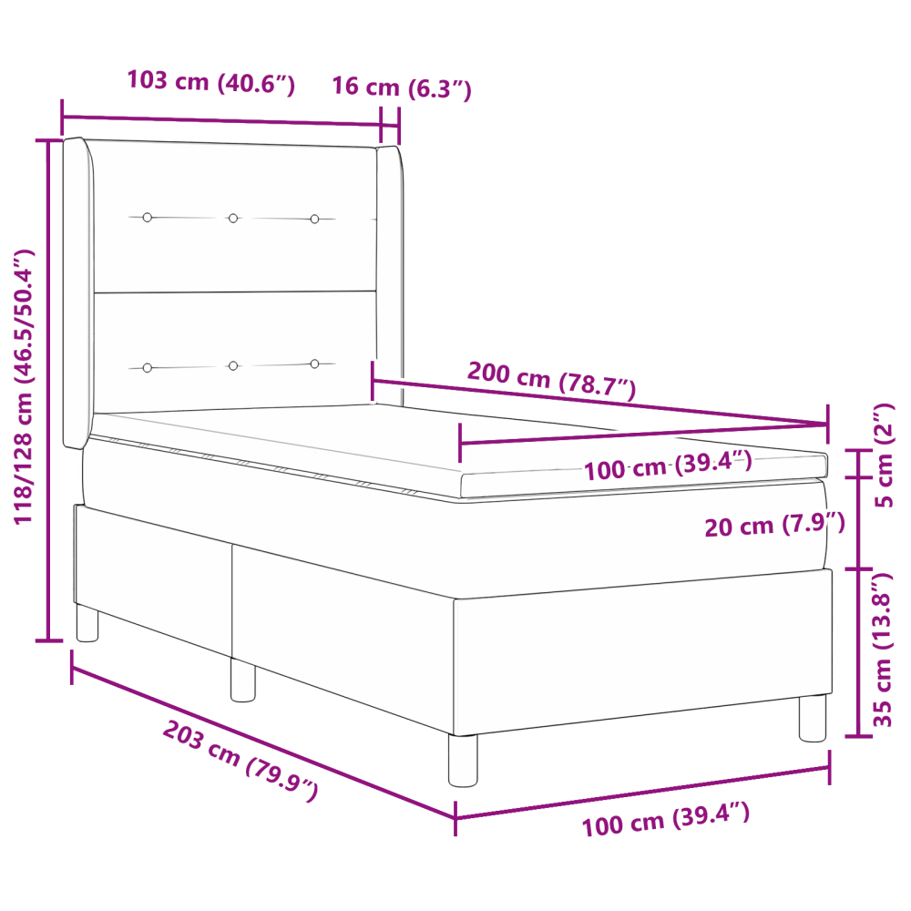 Produktbild för Bäddfjäder med huvudgavel Blå 100 x 200 cm tyg