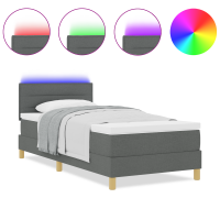 Produktbild för LED Box Säng med kudde med huvudgavel Mörkgrå 80 x 200 cm tyg