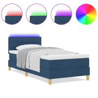 Produktbild för LED Box Säng med LED-ljusslingor Blå 90 x 200 cm tyg